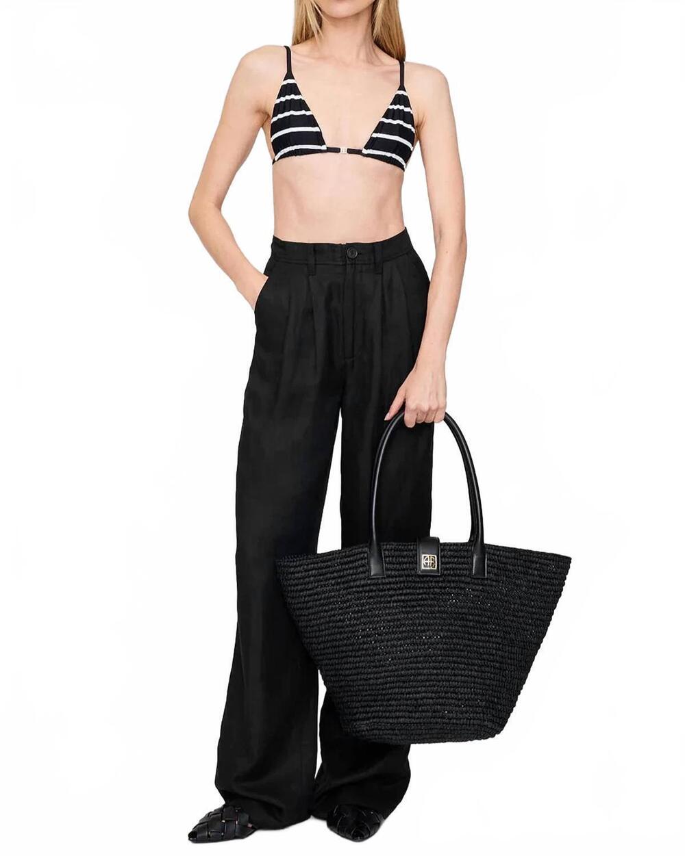 NEW ANINE BING bellamy bikini top in black and white stripe